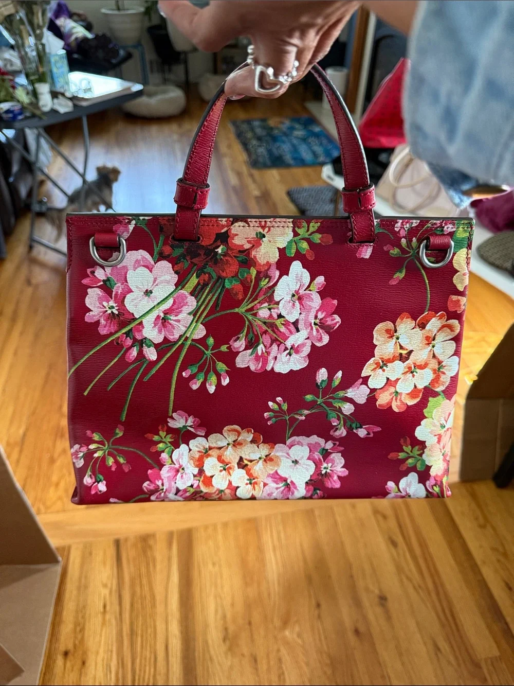 Gucci Red Floral Top-Handle Crossbody Bag